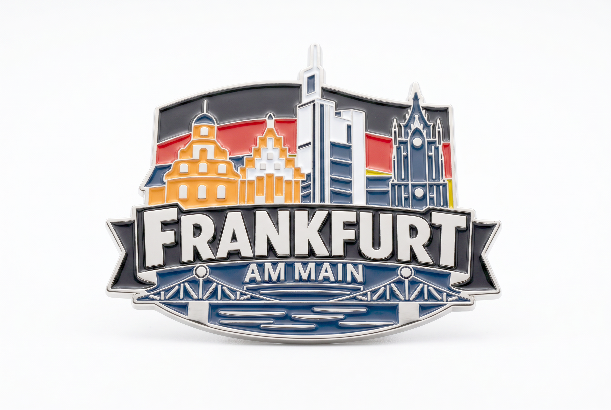 Kühlschrankmagnet Frankfurt Skyline & Römer – Metall Zinklegierung, glänzend